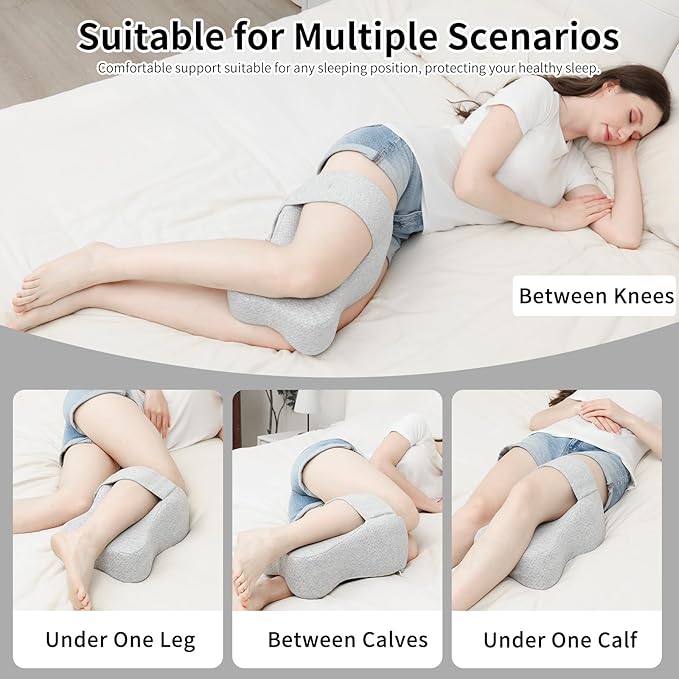 Pregnancy Knee Pillow for Side Sleepers with Strap, Memory Foam Leg Pillow for Sciatica Pain Relief, Hip & Back Support, Alignment Cushion for Pregnant Women, Post Surgery Leg Elevation (Gray)