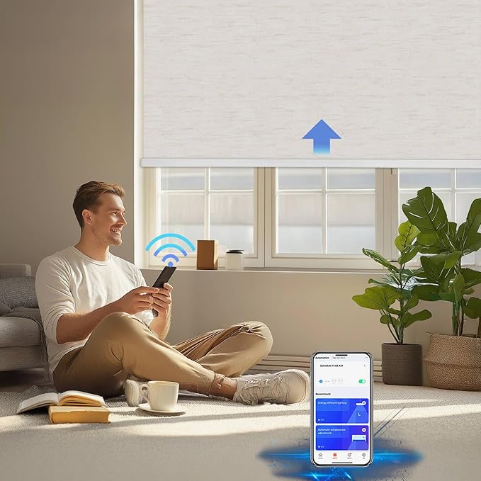 Motorized Blinds with Remote Cordless Automatic Motorized Shades Custom Blinds for Windows Smart Curtains Compatible with Alexa Google Home(Blackout Linen Sandy Beach,W45 x H72in)