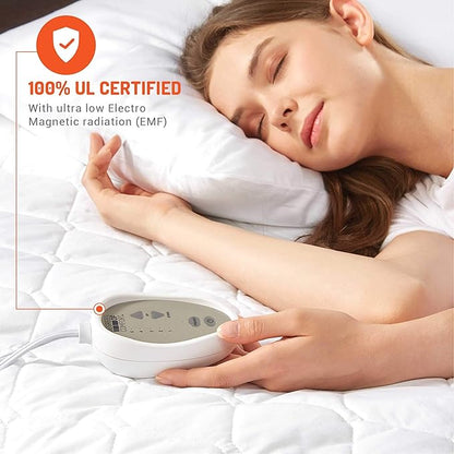 Degrees Of Comfort Twin XL Heated Mattress Pad | Zone Heating Electric Bed Warmer W/Auto Shut Off | Fit Up to 15 Inch | 12.5ft Long Cord - 39x80 Inch, White