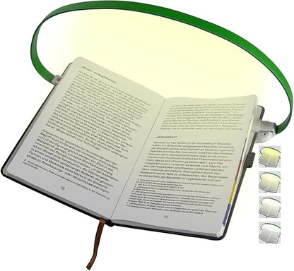 Rechargeable Book Light for Reading, 12 LED Eye-Care Reading Light, 4 Color Temperatures, Stepless Dimming, No Flicker, Evenly Distributed Lighting for Books, Perfect for Reader (Green)