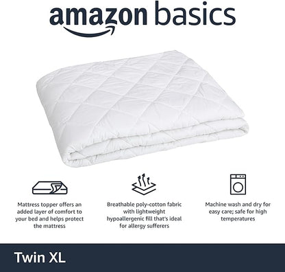 Amazon Basics Hypoallergenic Breathable Quilted Mattress Topper Pad, 18 Inches Deep, Twin XL, White