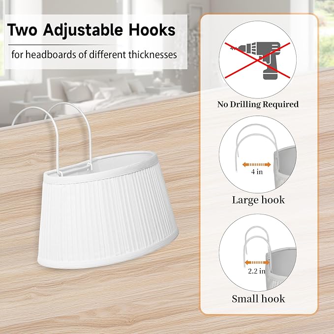 Bed Reading Light, Headboard Light Reading Lights for Books in Bed with Adjustable Hook, Eye Caring Soft Fabric Shade Bedtime Reading Lamp Plug in, LED Bulb Included (White)