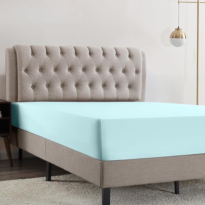 Empyrean Queen Fitted Sheet - Deep Pocket, 14-16 Inch Ultra Soft Microfiber, Wrinkle & Fade Resistant, Shrinkproof, Durable & Breathable, Perfect for Queen Beds, Light Blue