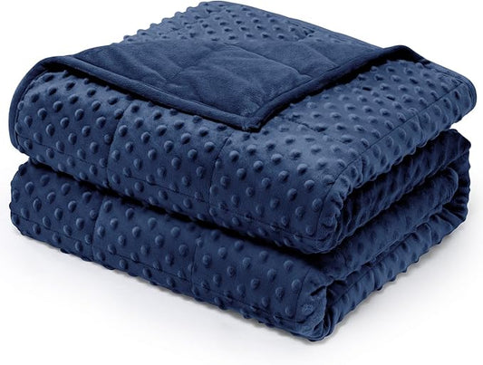 Wemore Minky Dot Weighted Blanket for Adults Twin Size 12 lb, Soft Heavy Blanket for Stress Relief and Sleep Promotion, Breathable Blanket for All-Season with Glass Beads, Navy Blue 60 x 80 inches