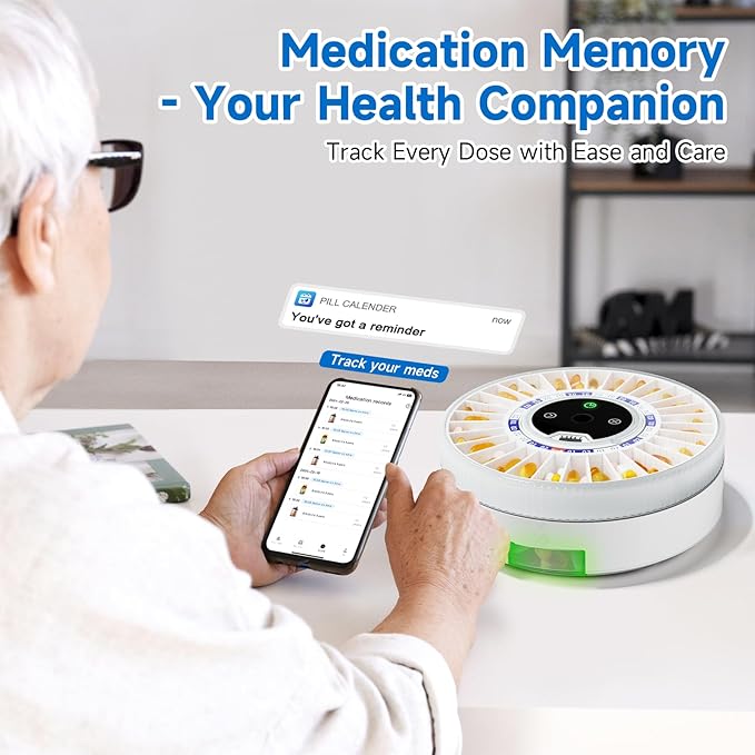Zoksi Premium 31-Slot Automatic Pill Dispenser with Fingerprint & Key Lock, Smart Medication Organizer with Alarm & Light, Electronic Pill Organizer for Elderly & Forgetfulness
