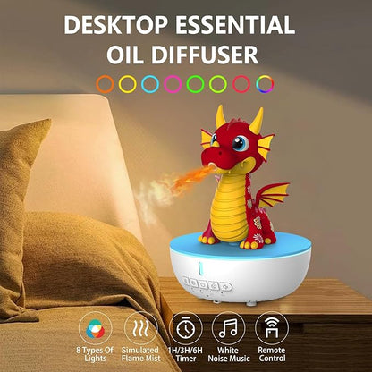 Aromatherapy Dragon Humidifier, 200ML Essential Oil Diffuser with Remote & Timer, White Noise Machine with 10 Soothing Sounds, Cute Small Humidifiers for Kids Bedroom, Home, Office (Red)