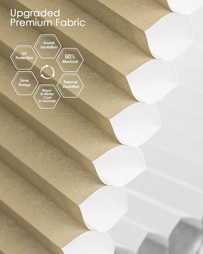 Yoolax Smart Cellular Shades, Motorized Elongated Arch Honeycomb Blinds Motorized Blinds with Remote Compatible with Alexa, Customized Elongated Arch Cellular Shade(Half Shading Light Coffee)