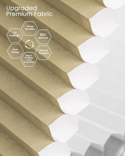 Yoolax Smart Cellular Shades, Motorized Elongated Arch Honeycomb Blinds Motorized Blinds with Remote Compatible with Alexa, Customized Elongated Arch Cellular Shade(Half Shading Light Coffee)