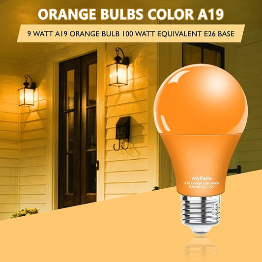 2 Pack A19 LED Orange Light Bulbs,120V E26 Halloween Orange LED Lights 9W Replace up to 100W, Dimmable Colored Light Bulbs for Porch, Home Lighting, Party Decoration, Holiday Lighting