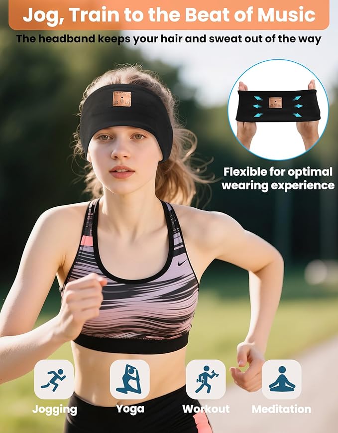 2PACK Sleeping Headphones, Headband Headphones, Bluetooth Headband with Thin Speakers, Wireless Earphones for Sports, Running, Workouts, Yoga, Air Travel, Meditation, Gift - Black&Gray