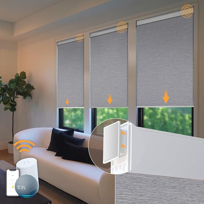 Motorized Blinds No Drill Automatic Blinds for Windows Cordless Roller Shades Electric Blinds with Remote Control Smart Blinds (Grey, 41.5 x 72)