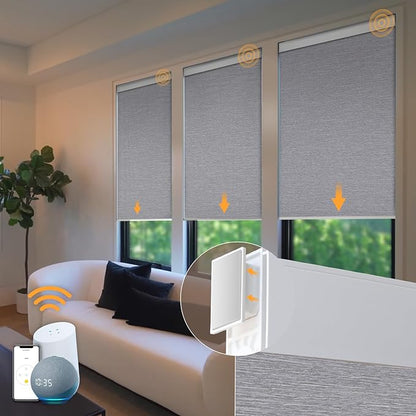 Motorized Blinds No Drill Automatic Blinds for Windows Cordless Roller Shades Electric Blinds with Remote Control Smart Blinds (Grey, 47 x 72)
