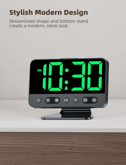 Digital Alarm Clocks for Bedrooms: Large Bold Number 5 Brightness Dimmer - Easy to Read Across The Room - 5 Alarm Sound 8 Night Light - Green