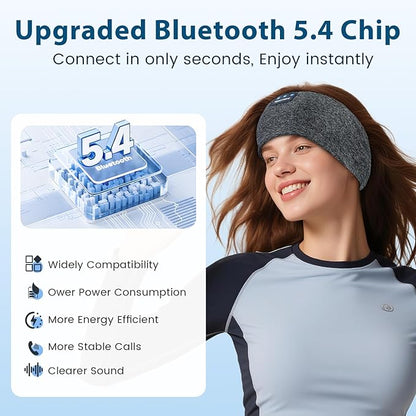 Sleep Headphones Wireless Bluetooth 5.4 Headband, Sports Earphones Sleep Earbuds with HD Stereo Speaker Microphone for Workout Jogging Yoga Insomnia Air Travel Meditation Unique Gifts Gray