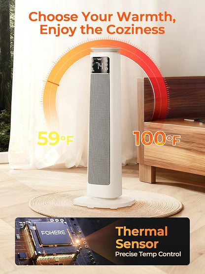 Space Heater for Large Room, FOHERE 24" Electric Heaters for Indoor Use with Thermostat and Remote, 70° Oscillation, 12H Timer, Overheat and Tip-Over Protection, Fan Mode for Home Bedroom Office