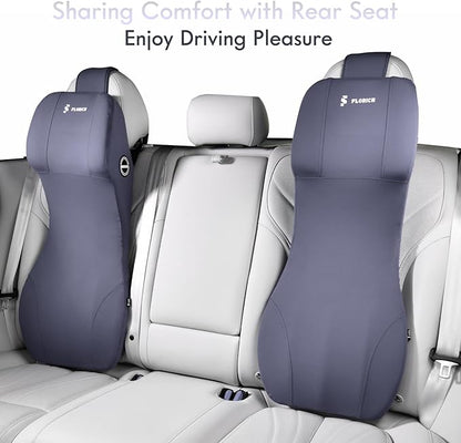FLORICH Integrated Car Seat Lumbar Support Pillow & Car Neck Pillow Memory Foam Back Cushion for Driving Car Seat Back Support Pillow for Car Seats Driver Back Neck Sciatica Pain Relief Cushion, Blue