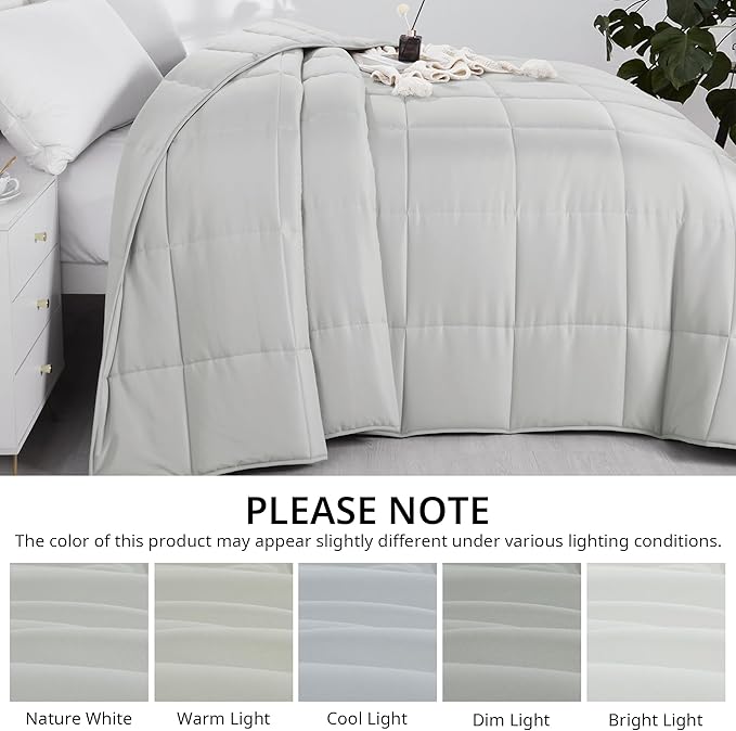 HOMBYS Oversized King Comforter 128x120, Lightweight Quilted Down Alternative Duvet Insert for All Season,Light Grey,8 Corner Tabs