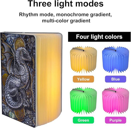 Portable Night Light with White Noise Machine for Adults Kids,Meditation Soother Relaxing Sounds Sleep Machine,3D Dragon Embossed Book Lamp for Bedroom,Music Speaker