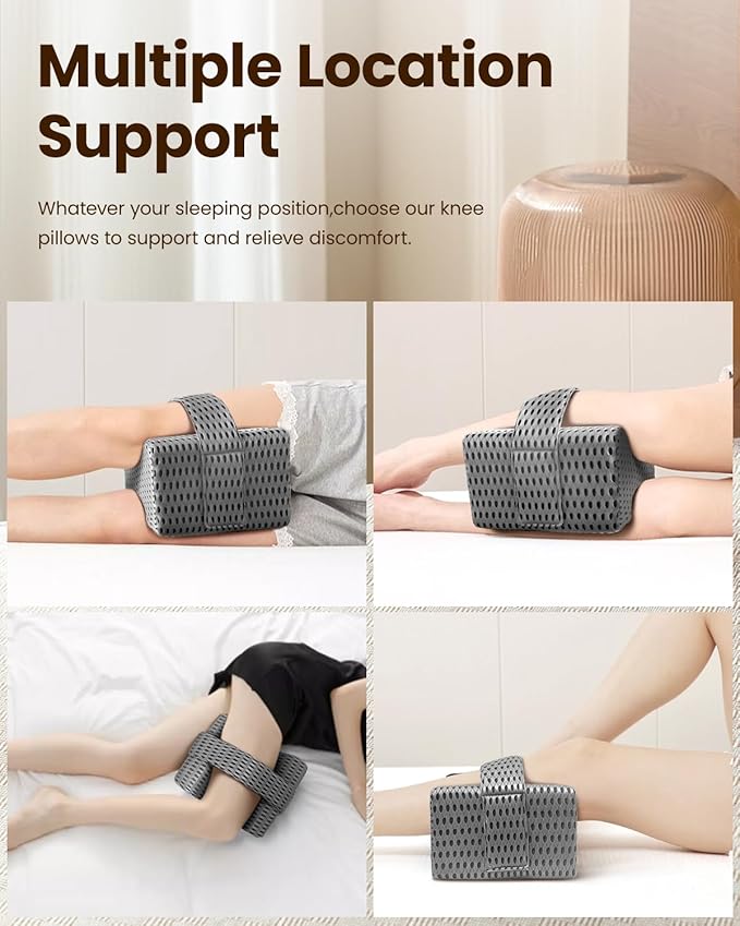 Knee Pillow for Side Sleepers with Strap, Memory Foam Leg Pillow for Side Sleeping with Replacement of Cover, Leg Elevation Pillow for Relief Twisted Spine, Sciatica, Joint, Hip, Surgery Pain