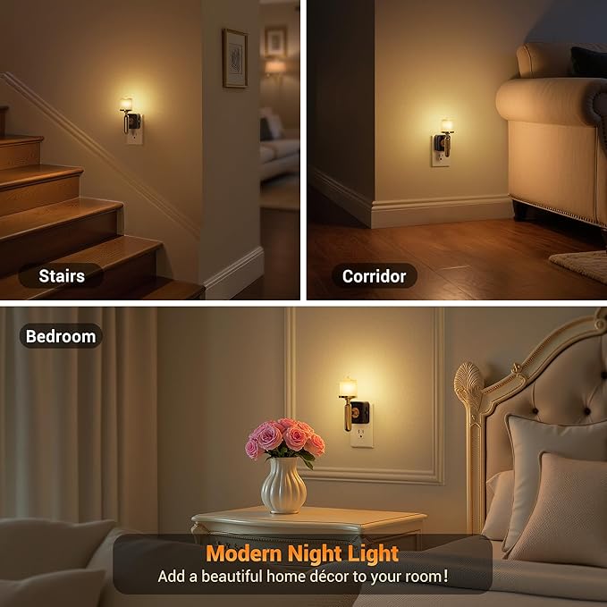 JandCase Candle Night Light, Night Lights Plug into Wall, 3000K Soft White, 0-100LM Adjustable Brightness, Dusk to Dawn Sensor NIghtlight for Dinning Room, Living Room, Bathroom, Hallway