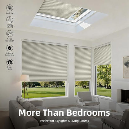 ZSTARR Motorized Skylight Shades Blackout Cellular Honeycomb Electric Blinds with Solar Panel Cordless Rechargeable with Remote for Roof and Slanted Windows Custom Size (BO Printed Cream White)