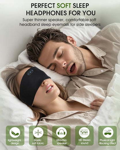 Bamboo Cotton Sleep Headphones,Ultra-Soft Wireless Headband Bluetooth for Side Sleepers, with 14H Playtime & Bluetooth 5.4, 4-in-1 Music Sleep Earphones for side sleeping(BLACK)