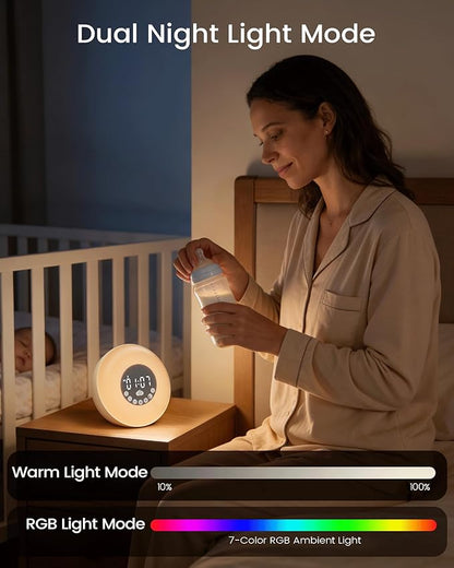 Glocusent Sunrise Alarm Clock for Bedrooms, Dual Alarm Clock Sound Machine & 14 White Noise, 2×Stereo Bluetooth Speaker/Radio/TF, 8 Color Night Light, 10-Level Dimming, Wake Up Light for Adults & Kids