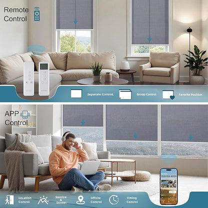 Motorized Blinds with Remote,60% Blackout Light Filtering Shades Compatible with Alexa Google Homekit,Remote Control Motorized Shades,Custom Size,Dark Heather Grey