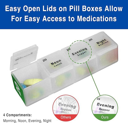 MedCenter HSA/FSA Travel Pill Organizer with Zipper Pouch & Tweezers – Portable 4-Day Medication Case with Labeled Compartments for Travel, Vitamins & Supplements