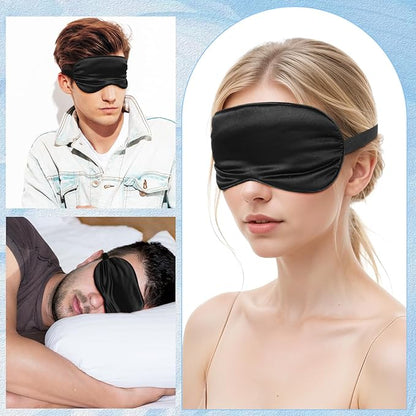 3 Pcs Sleep Mask for Sleeping, Silk Blackout Eye Mask Cover with Elastic Strap, Satin Night Blindfold Eyeshade Nap for Men and Women Travel (Black)