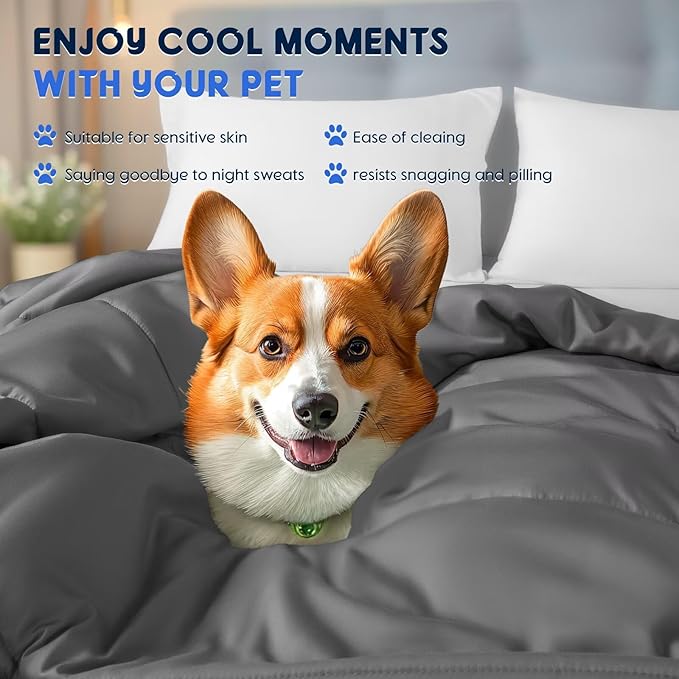Rwlvpe Cooling Comforter King Size, 100% Rayon Derived from Bamboo Shell, Cooling Blanket for Hot Sleepers, Q-Max>0.48 Breathable Bamboo Fill Duvet Insert (106"x90", Dark Gray)