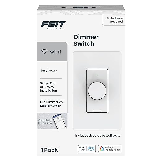 Feit Electric Smart WiFi Rotary Dimmer Switch, Neutral Wire Required, Single-Pole/3-Way/4-Way, Works with Alexa & Google Assistant, TRIAC Dimming, EZ Bluetooth Pairing, App Control, DIM/Rotary/WiFi