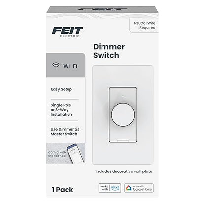 Feit Electric Smart WiFi Rotary Dimmer Switch, Neutral Wire Required, Single-Pole/3-Way/4-Way, Works with Alexa & Google Assistant, TRIAC Dimming, EZ Bluetooth Pairing, App Control, DIM/Rotary/WiFi