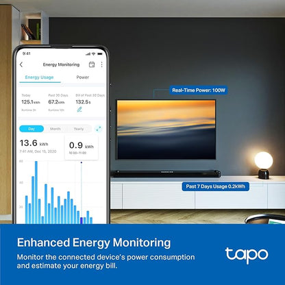TP-Link Tapo Smart Plug P210M, Wi-Fi in-Wall Outlet, Matter Compatible, Energy Monitoring, 15A/1800W Max, Works with Alexa, Apple Home, Google Home, SmartThings, Voice/Remote Control, ETL Certified