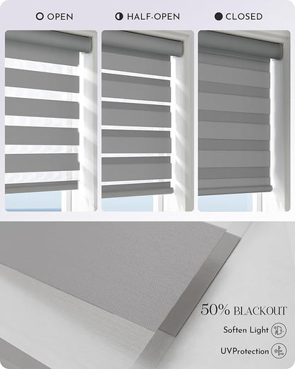 Graywind Motorized Blinds with Remote, Smart Zebra Shades for Windows, Roller Blinds Compatible with Apple Homekit, Alexa, Google Home, Custom Size, Wool-Like Light Grey