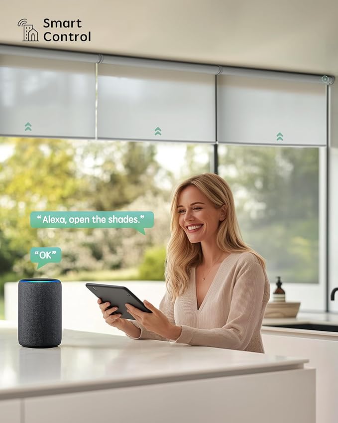 Yoolax Smart Coupled Roller Shades Compatible with Alexa Google, Motorized Blinds with Remote Light Filtering Coupled Roller Shades for X-Large Windows, Custom Size(XL Coupled-Pure White)