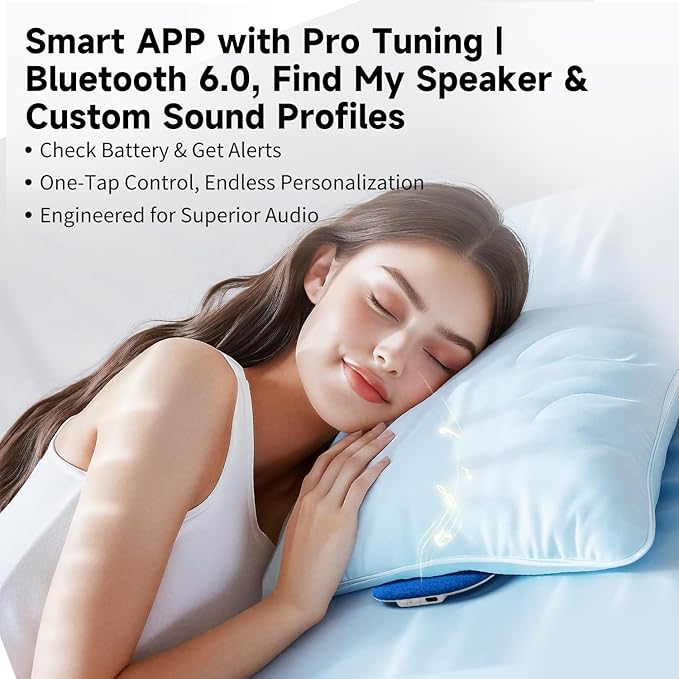 Mellow Sleep Pillow Speaker,Ultra Thin Bluetooth Pillow Speakers with White Noise Machine Timer,Under Pillow for Sleeping,Sleep Music, 30H Playtime, Travel Essential, Birthday Gifts