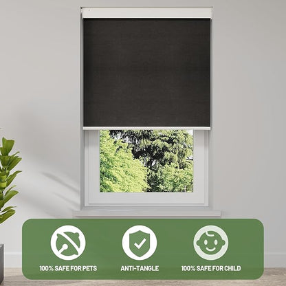 Motorized Blinds with Remote, Blackout No Drill Cordless Smart Roller Shades, Automatic Blinds for Windows, Black,30" W x 72" H