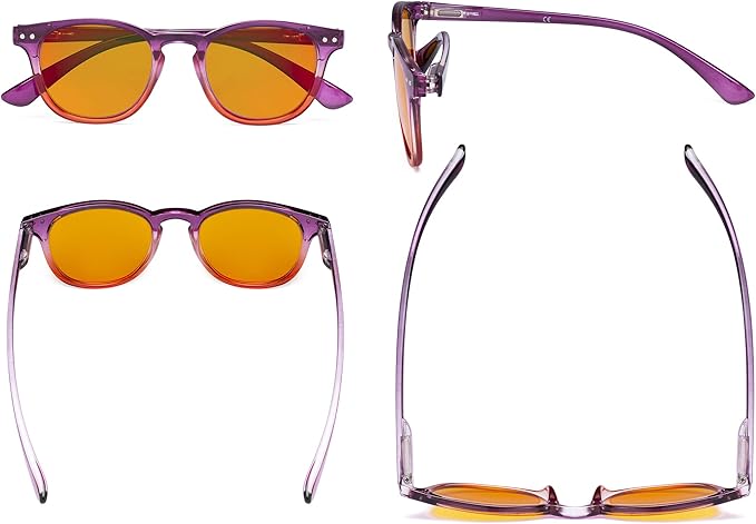 Eyekepper Ladies Blue Light Blocking Reading Glasses with Orange Tinted Filter Lens - Night Sleep Computer Readers Women - Purple-Red Frame +1.25