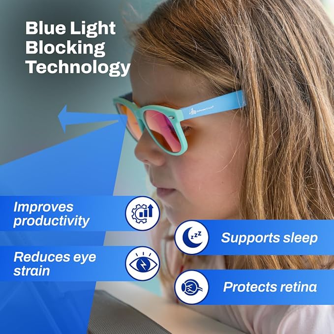 DefenderShield Blue Light Blocking Glasses Kid Series for Computer, Mobile, Gaming, Sleep-Purple - Anti Eye Strain, Headache