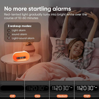 Sunrise Alarm Clock Wake Up Light, Gradual Sunlight Lamp Clock, Sound Machine with 10 Soothing Sounds, FM Radio, Nightlight, Bluetooth Speaker, Digital Clock for Bedroom, Kids, Heavy Sleepers Adults
