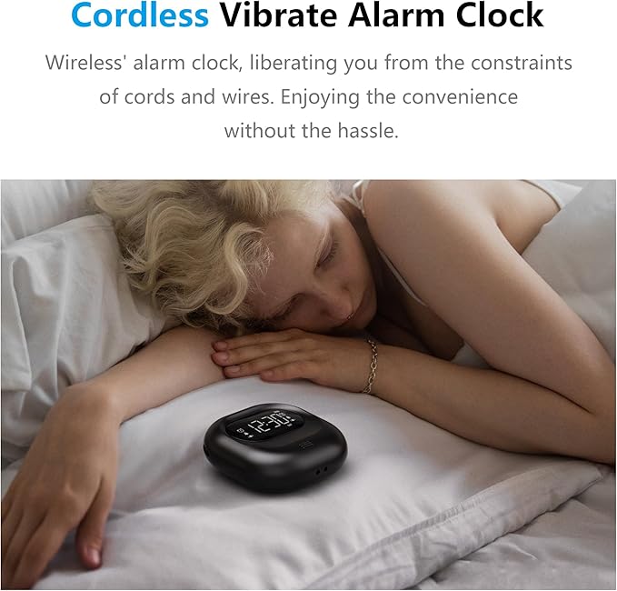 Mesqool Vibrating Alarm Clock for Heavy Sleepers, Battery Operated Rechargeable Bed Shaker Under Pillow, Weekday/Weekend Dual Alarms, Wireless, Cordless, Travel Digital Clock
