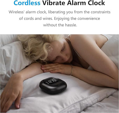 Mesqool Vibrating Alarm Clock for Heavy Sleepers, Battery Operated Rechargeable Bed Shaker Under Pillow, Weekday/Weekend Dual Alarms, Wireless, Cordless, Travel Digital Clock