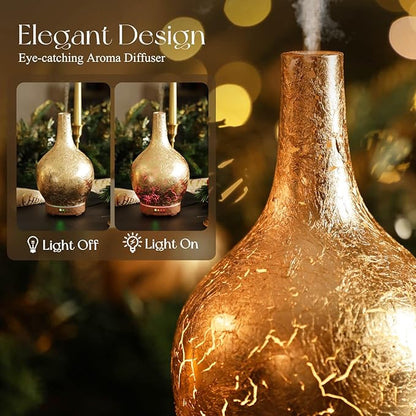 Porseme Gold Plated Essential Oil Diffuser Glass Aromatherapy Ultrasonic Humidifier, Auto Shut-Off,Timer Setting, BPA Free,Aroma Decoration for Home,Office,Gym,Spa,Premium Gift 150ml