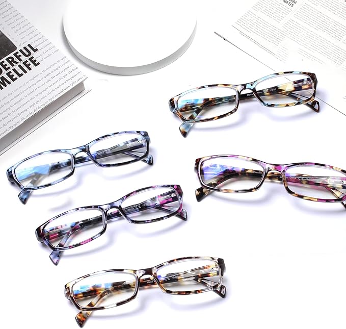 Henotin 5-Pack Reading Glasses Blue Light Blocking Anti Eyestrain Computer Reading Glasses for Women and Men Readers (Mix Color-C1, 3.00, Diopters)