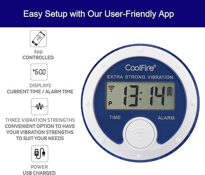 Coolfire Vibrating Alarm Clock Wristband, Silent Wake-Up Watch for Heavy Sleepers, Won’t Disturb Partner, Couples/Roommates, Deaf/Hearing Impaired, 4 Alarms, Bluetooth App, Rechargeable (Blue)