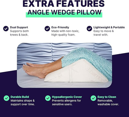 The Angle Wedge Pillow for Back Pain Relief – Leg Elevation Pillow for Bed, Knee Wedge Bolster Pillow for Lower Back Support, Triangle Foam Cushion for Sleeping & Comfort (Large)