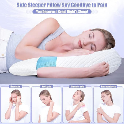 SAHEYER Side Sleeper Pillows for Adults, U Shaped Body Pillow for Pain Relief, Orthopedic Memory Foam Shoulder Pillow for Side,Stomach, Back, Arm with Removable Washable Cover (Upgraded Version), Blue