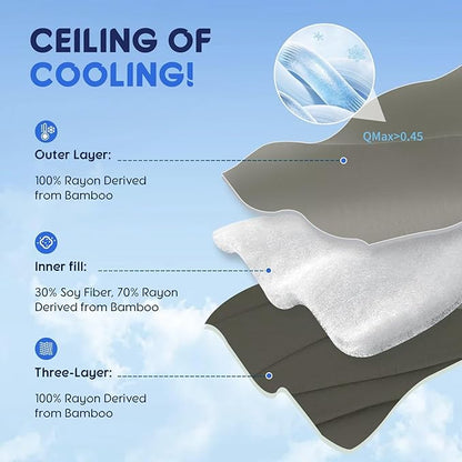 Rwlvpe Cooling Comforter King Size, 100% Rayon Derived from Bamboo Shell, Cooling Blanket for Hot Sleepers, Q-Max>0.48 Breathable Bamboo Fill Duvet Insert (106"x90", Grey)