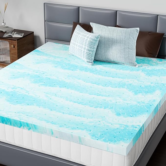 DUMOS Mattress Toppers Memory Foam Full Size, 2 Inch Thick Bed Topper Pad Cooling Gel Infused Soft Comfy Padding Breathable for Sleeper Sofa Couch RV Camper, CertiPUR-US Certified, Blue